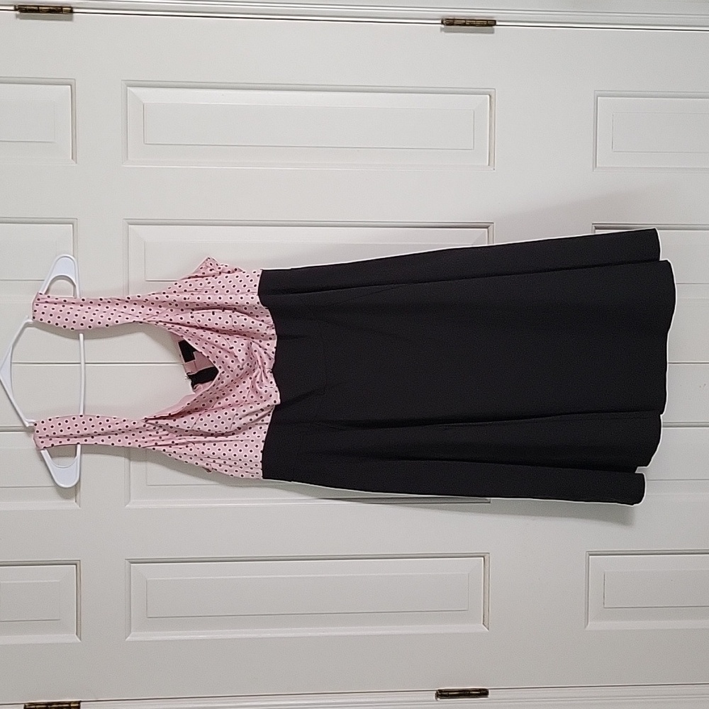 Torrid 50s inspired pink and black sleeveless midi dress polka dots sz 22